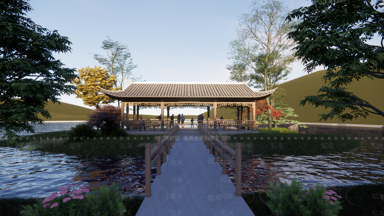 现代滨水景观SU模型下载【ID:1164643176】