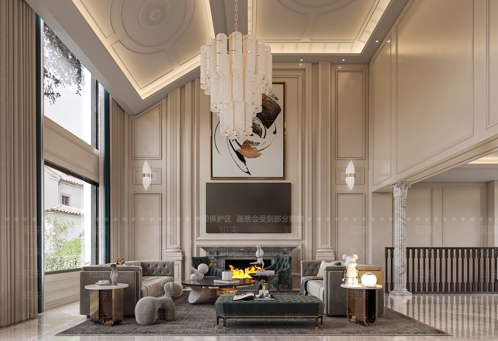 简欧现代别墅客厅3D模型下载【ID:1164645328】