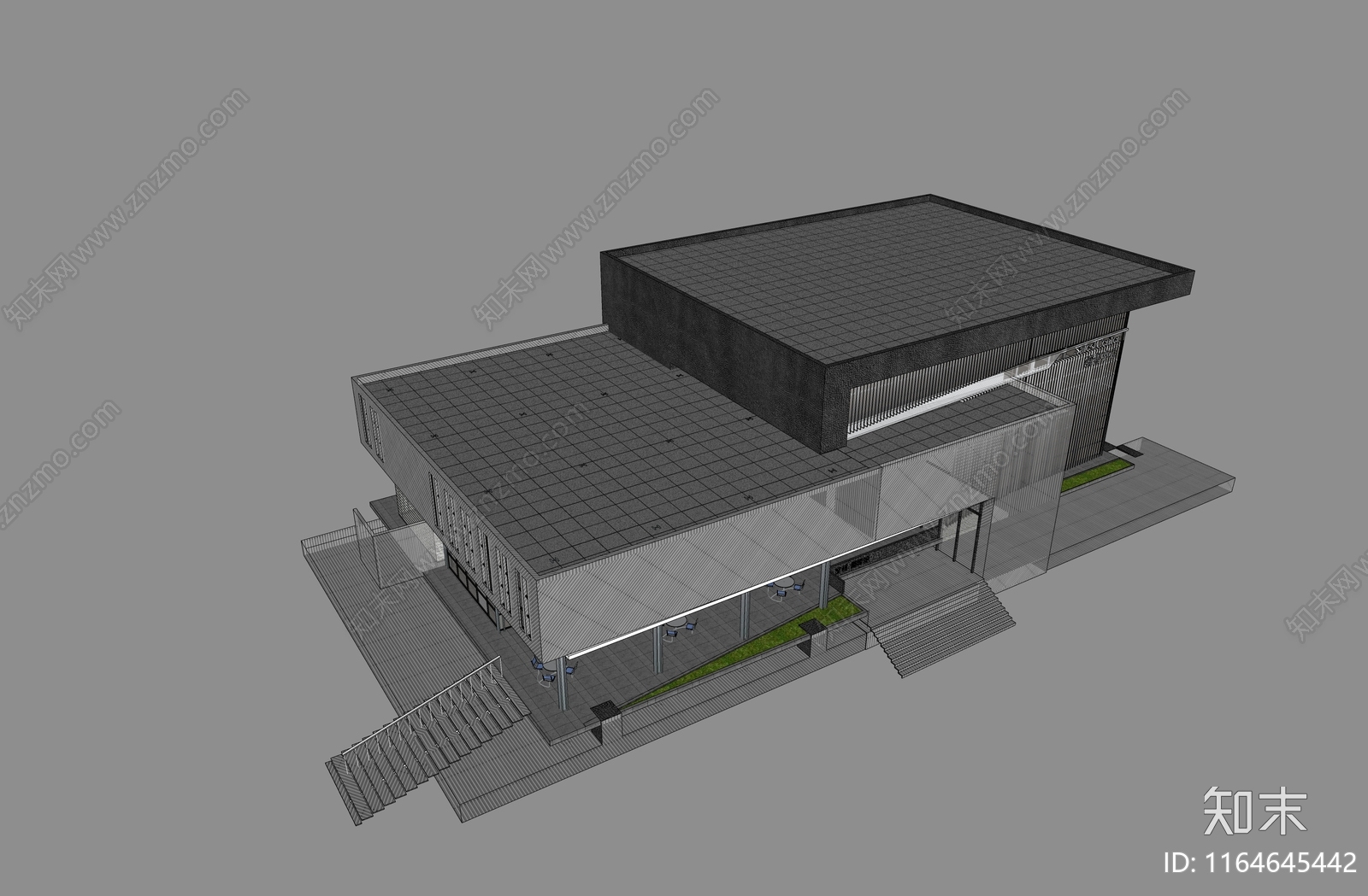 现代简约售楼处建筑SU模型下载【ID:1164645442】