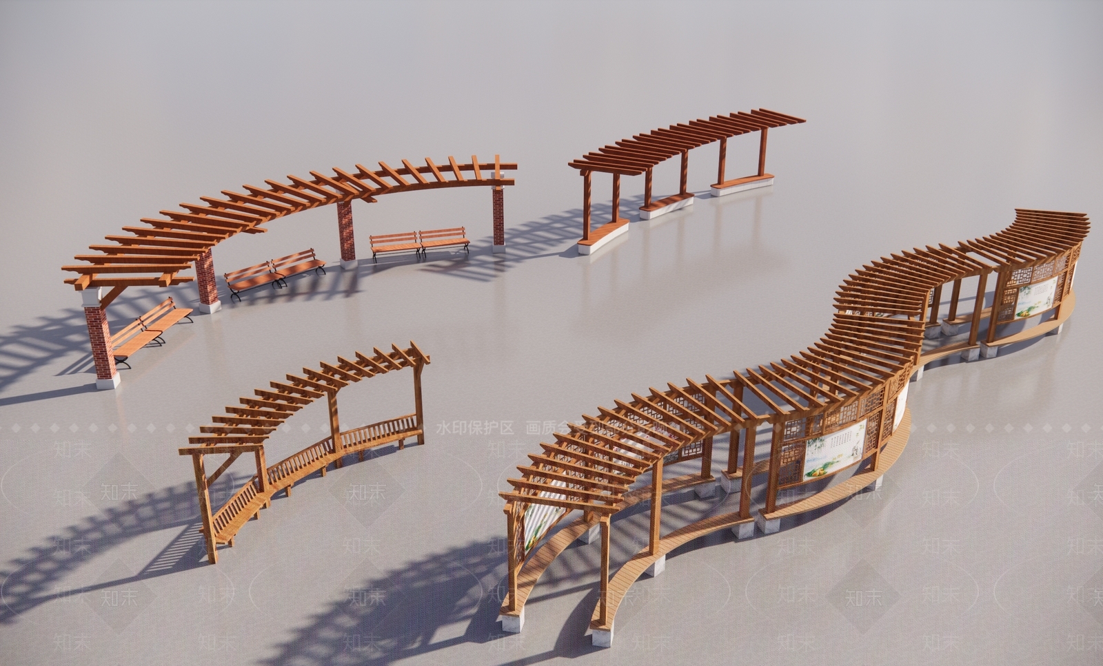 新中式中式廊架3D模型下载【ID:1164659619】