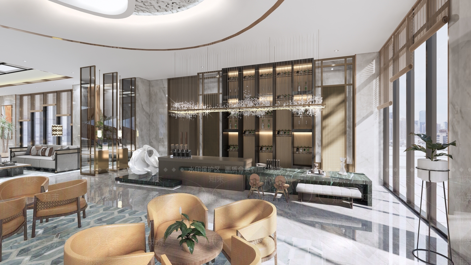 新中式现代其他酒店空间SU模型下载【ID:1164727160】