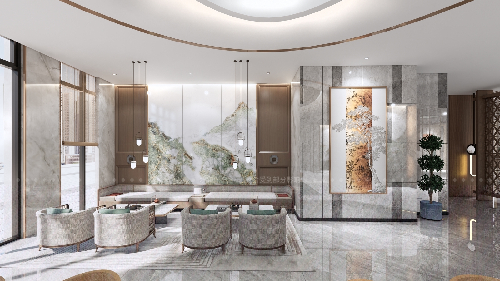 新中式现代其他酒店空间SU模型下载【ID:1164727160】