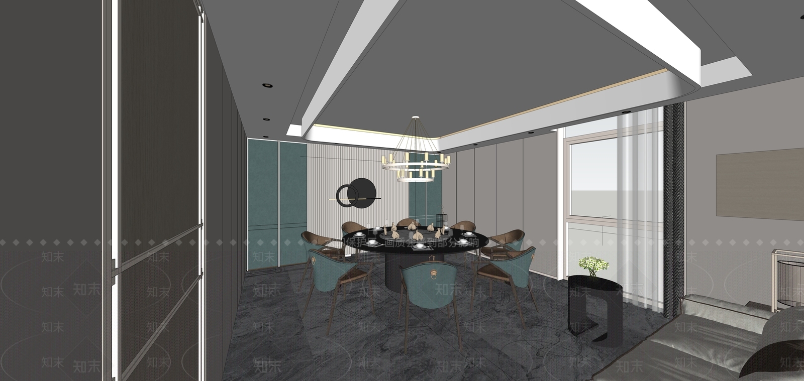 新中式中式中餐厅SU模型下载【ID:1164663737】