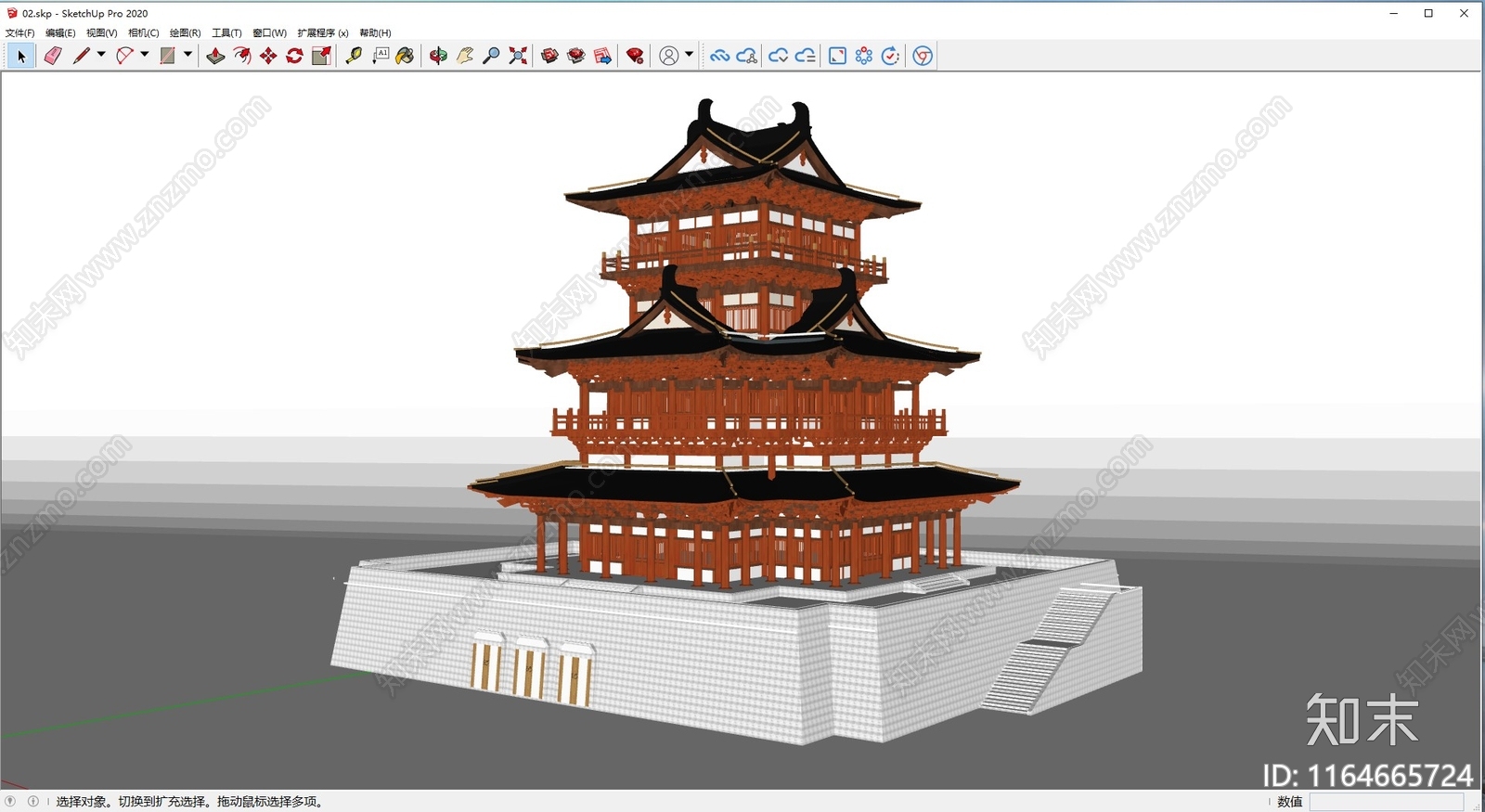 新中式中式古建筑SU模型下载【ID:1164665724】