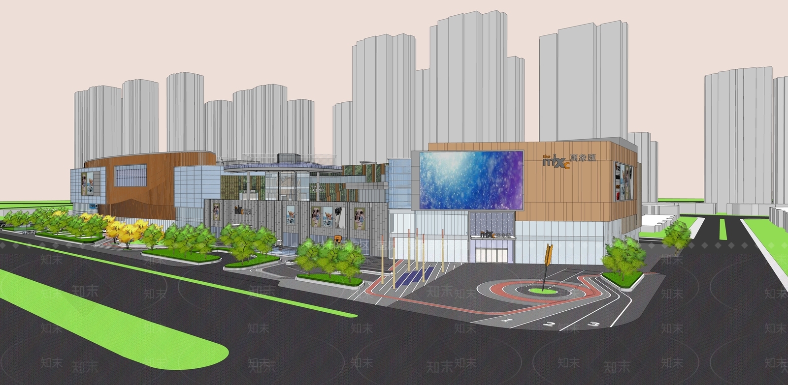 现代商场建筑SU模型下载【ID:1164671027】
