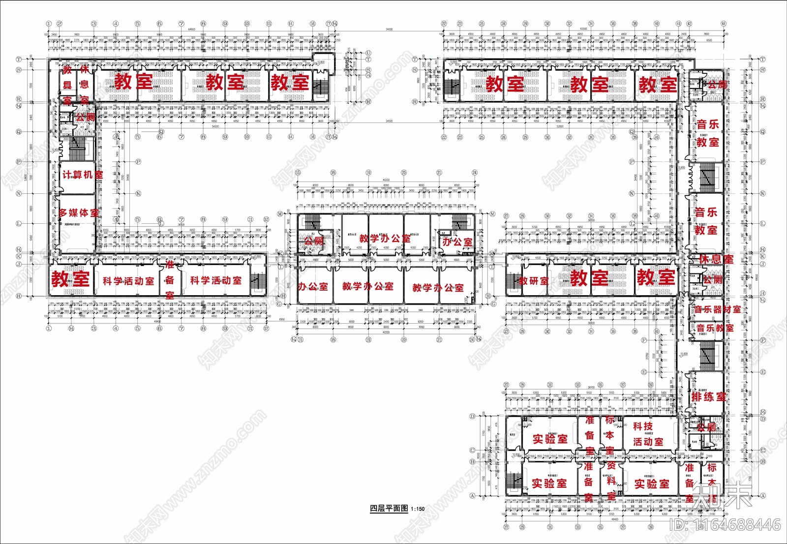 现代学校建筑cad施工图下载【ID:1164688446】