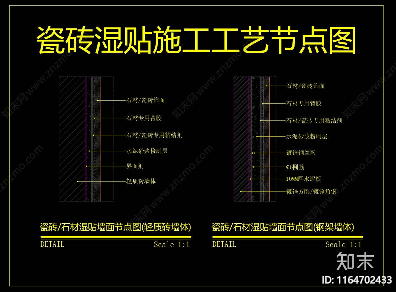 现代墙面节点施工图下载【ID:1164702433】