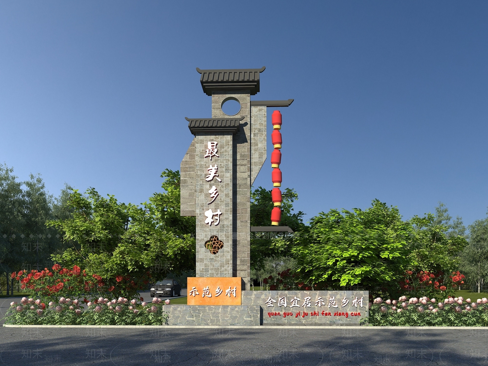 现代新中式景墙3D模型下载【ID:1164725246】
