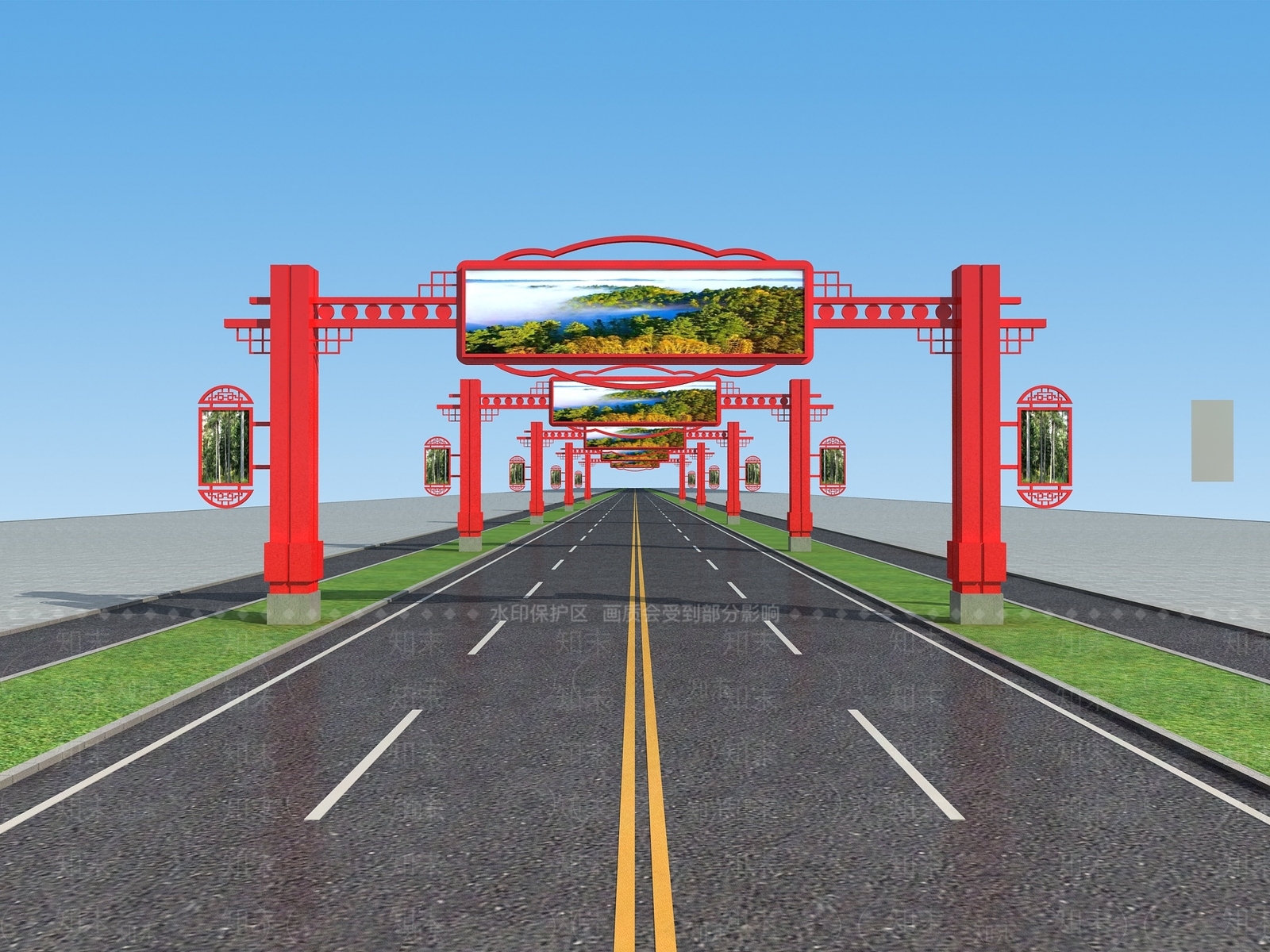 现代新中式廊架3D模型下载【ID:1164725312】
