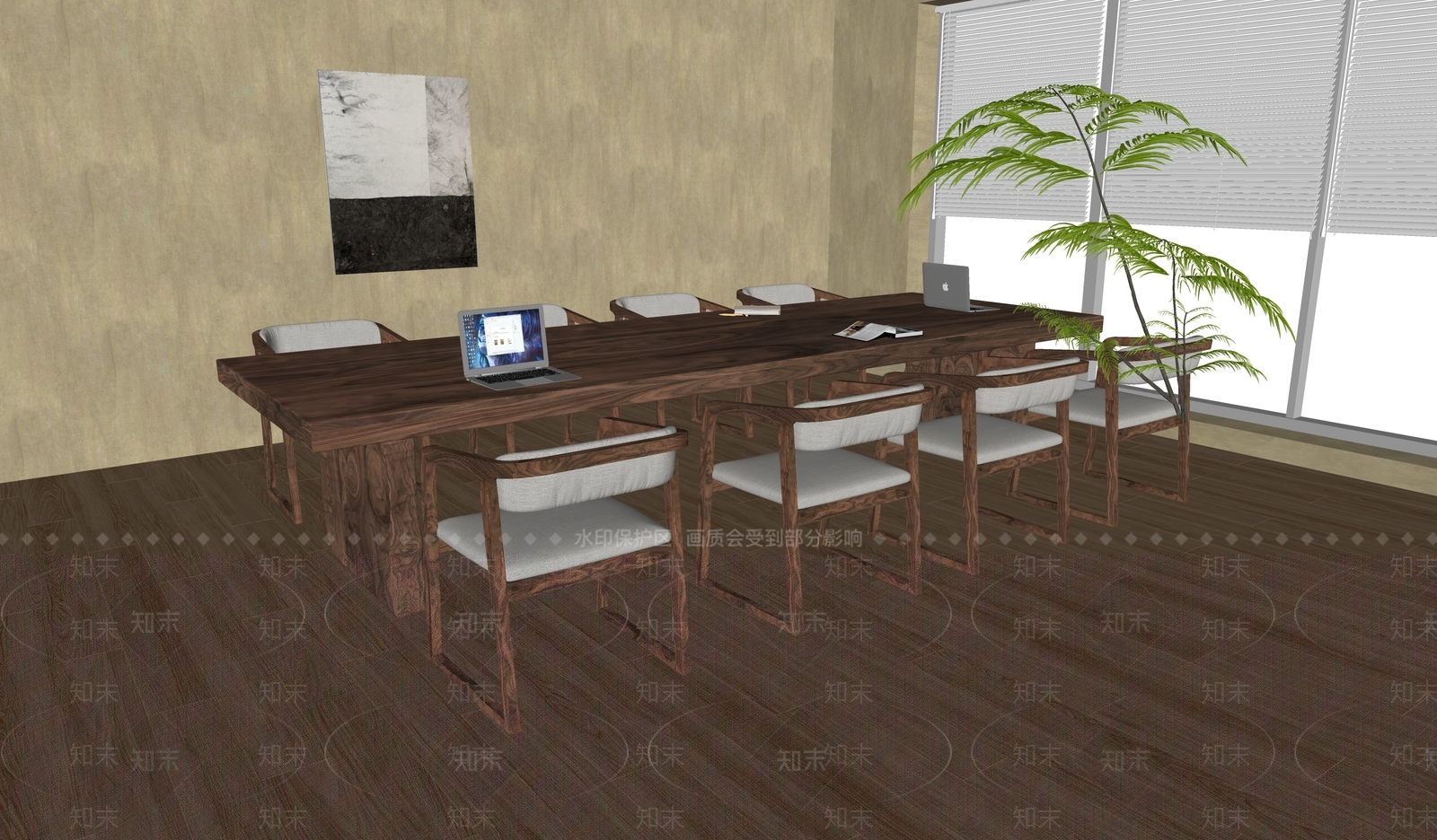 侘寂会议桌椅SU模型下载【ID:1164745456】