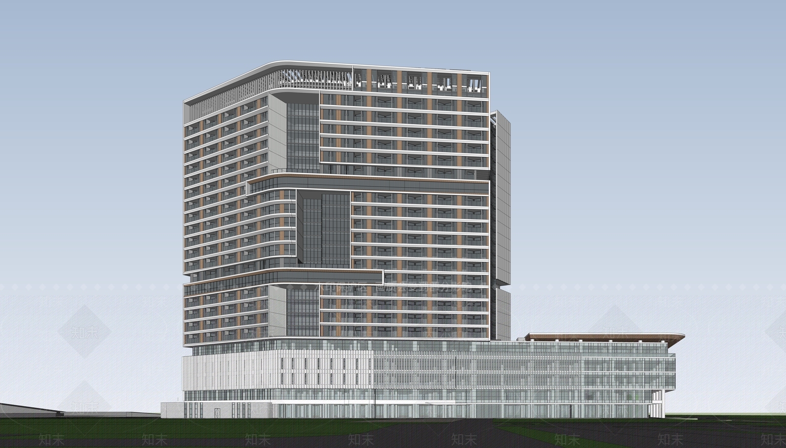 现代医院建筑SU模型下载【ID:1164747203】
