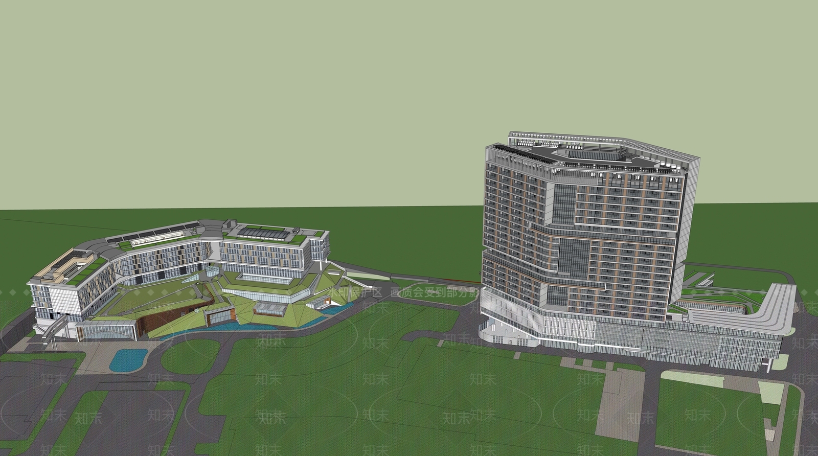 现代医院建筑SU模型下载【ID:1164747203】