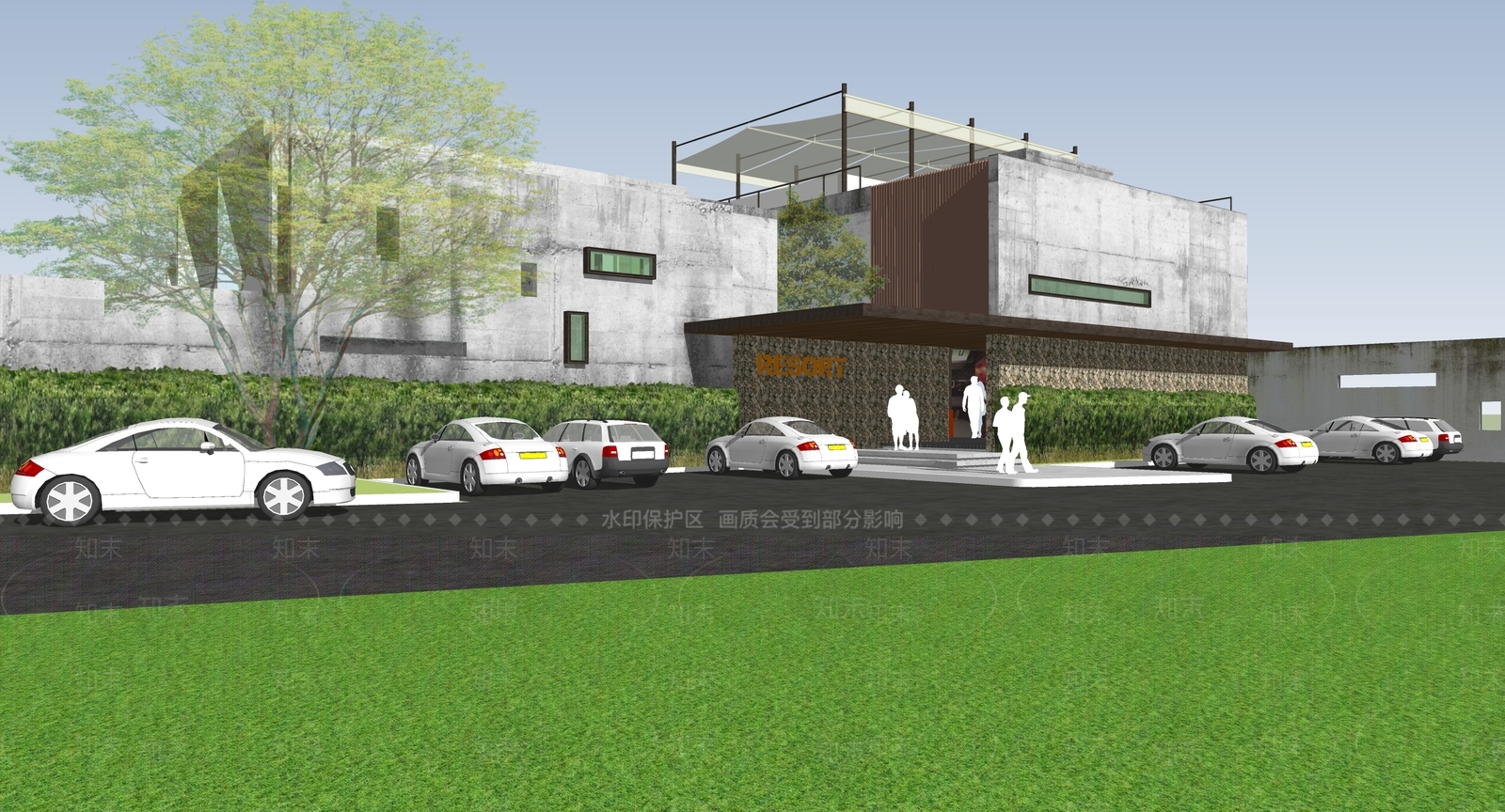 现代轻奢酒店建筑SU模型下载【ID:1164749098】