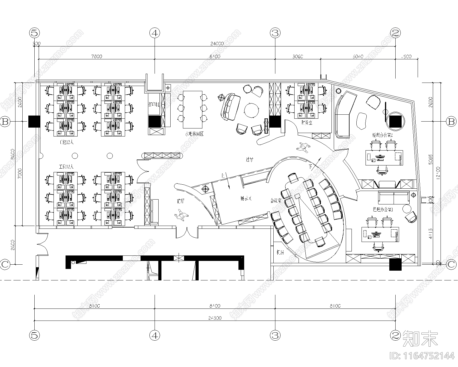 现代办公室cad施工图下载【ID:1164752144】