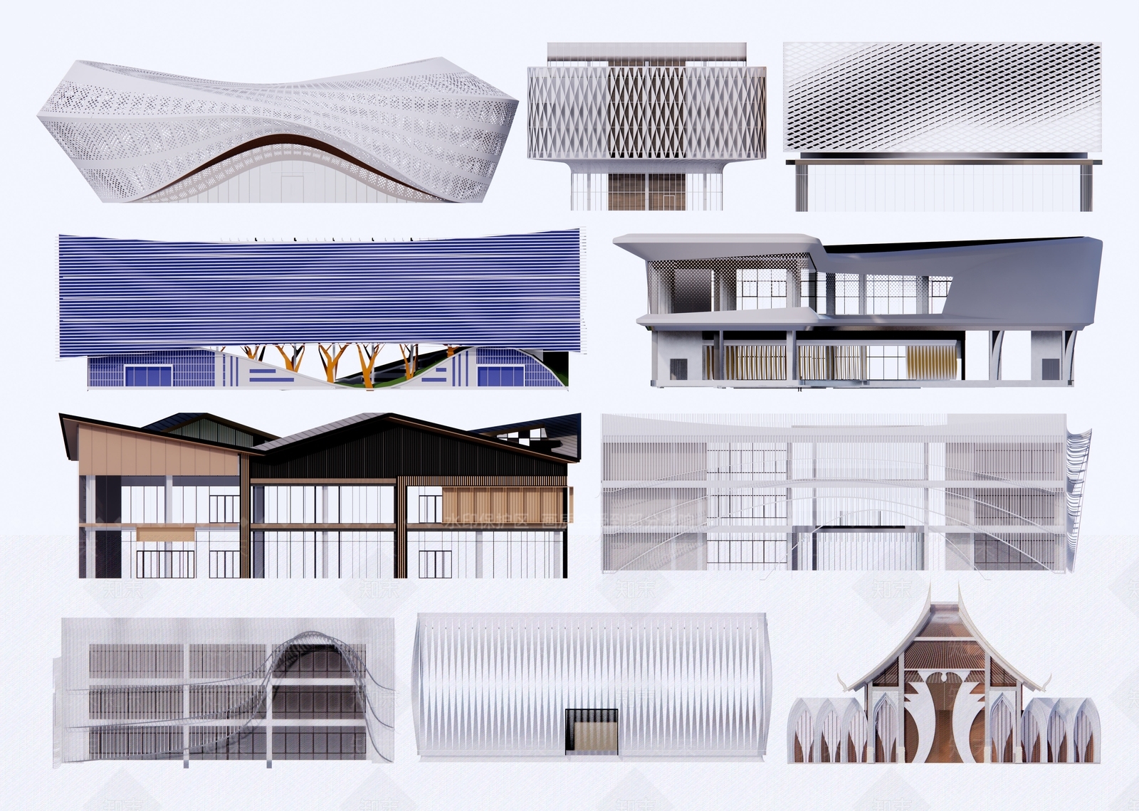 现代展览馆建筑SU模型下载【ID:1164771903】