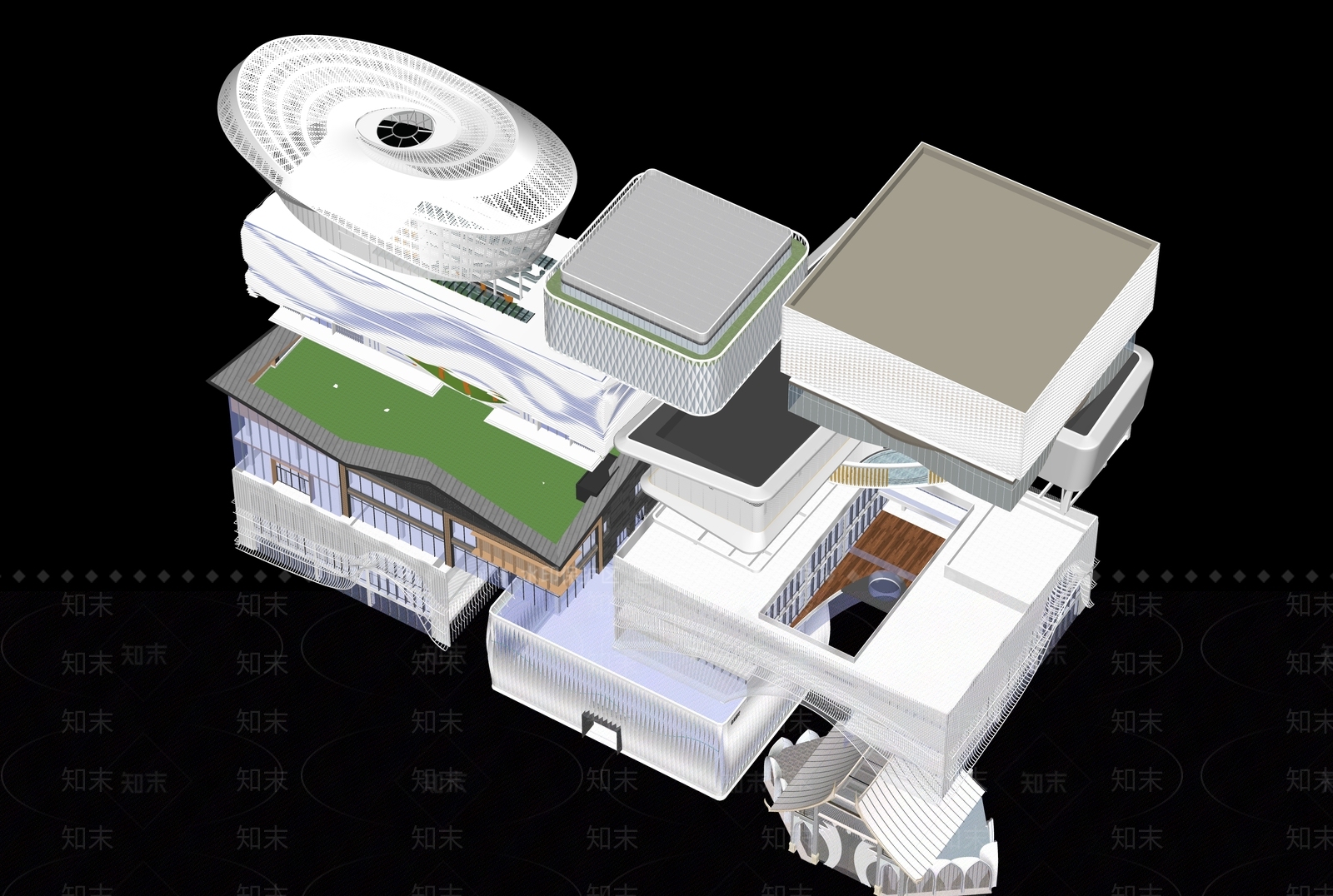 现代展览馆建筑SU模型下载【ID:1164771903】