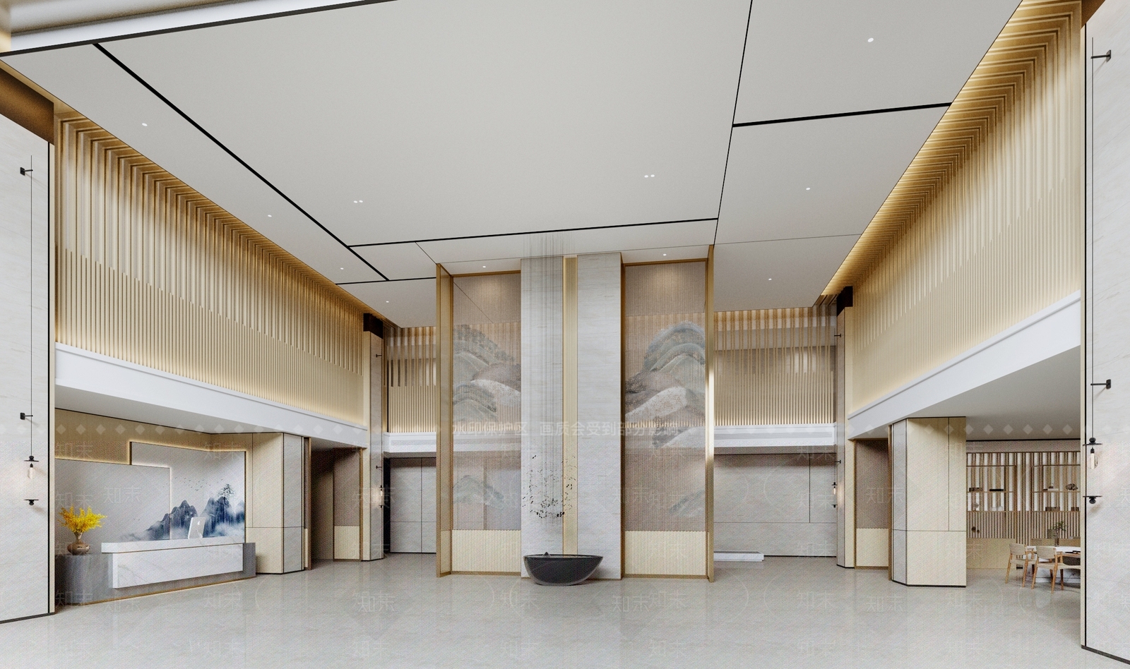 新中式酒店大堂SU模型下载【ID:1164766347】