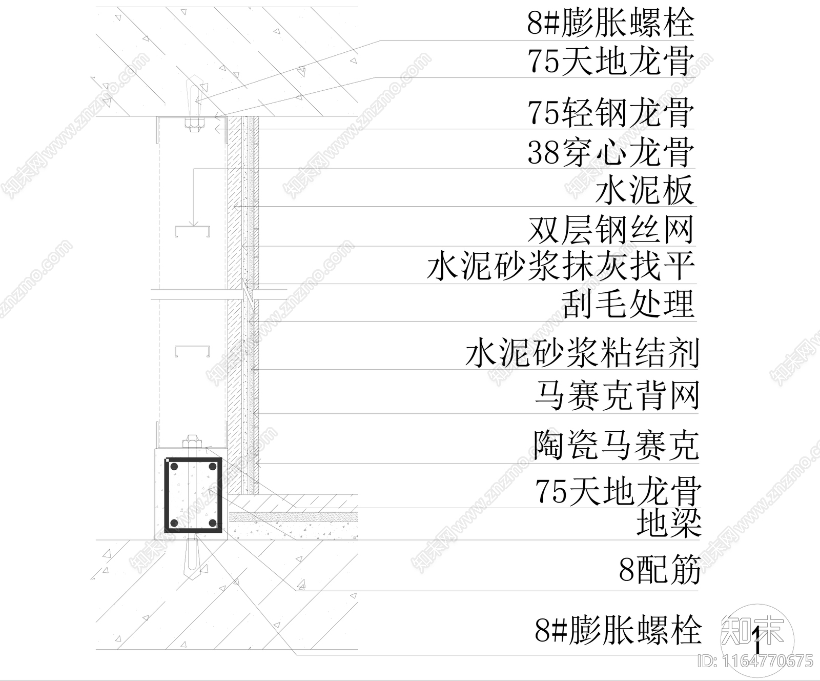 现代墙面节点cad施工图下载【ID:1164770675】