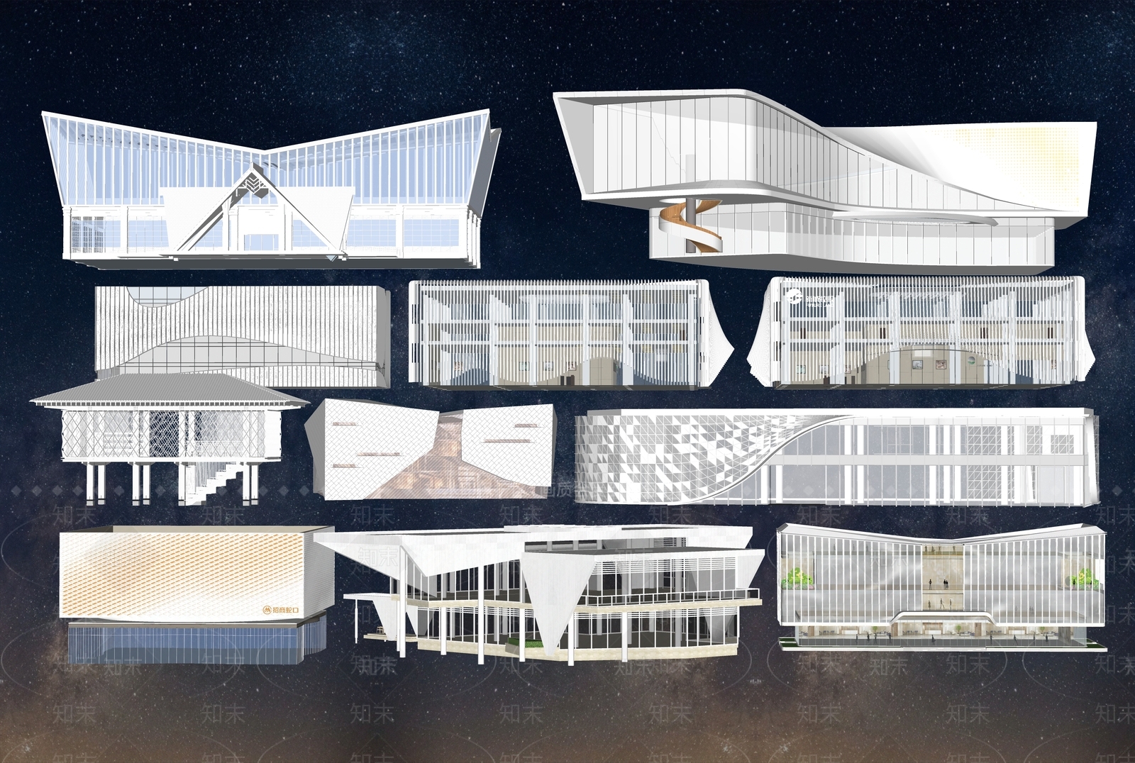 现代展览馆建筑SU模型下载【ID:1164771307】