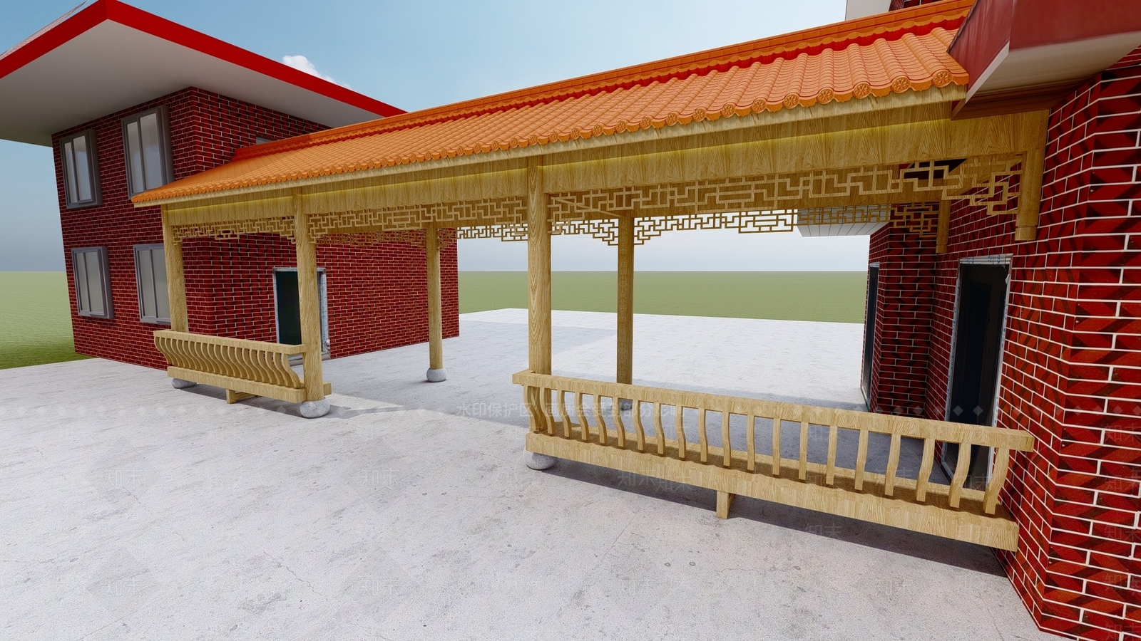 中式校园景观SU模型下载【ID:1164774125】