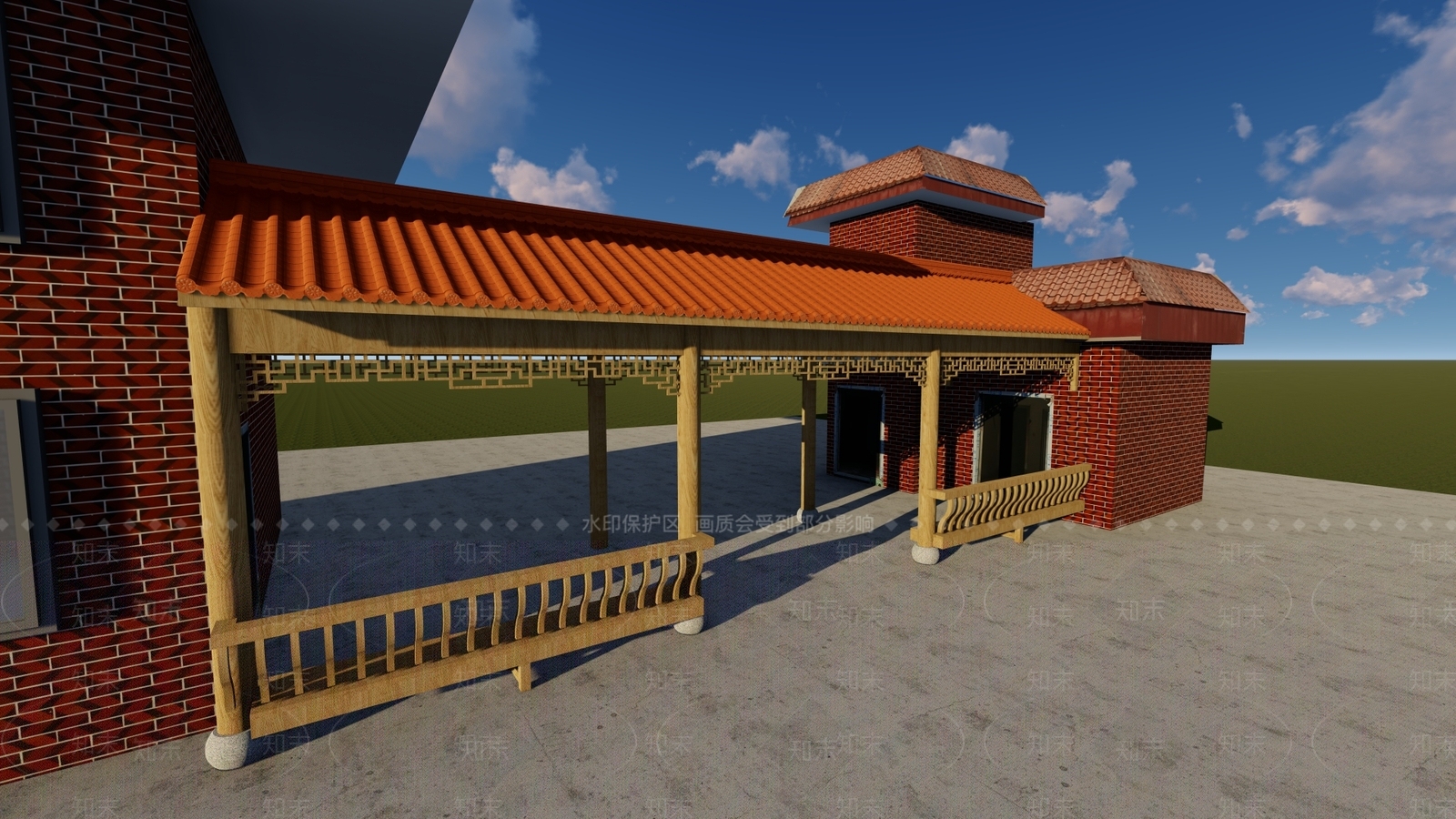 中式校园景观SU模型下载【ID:1164774125】