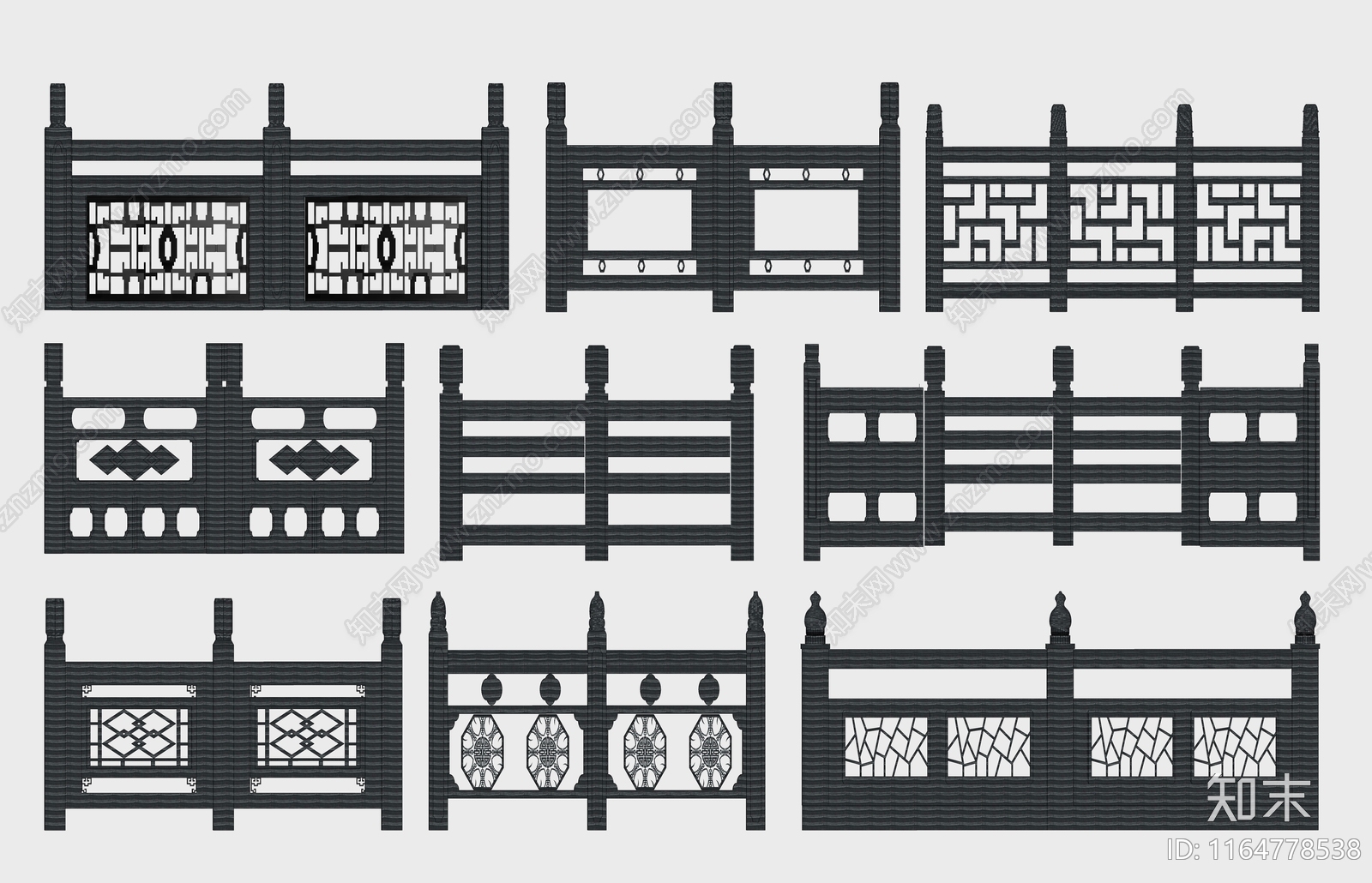 新中式中式围栏护栏SU模型下载【ID:1164778538】