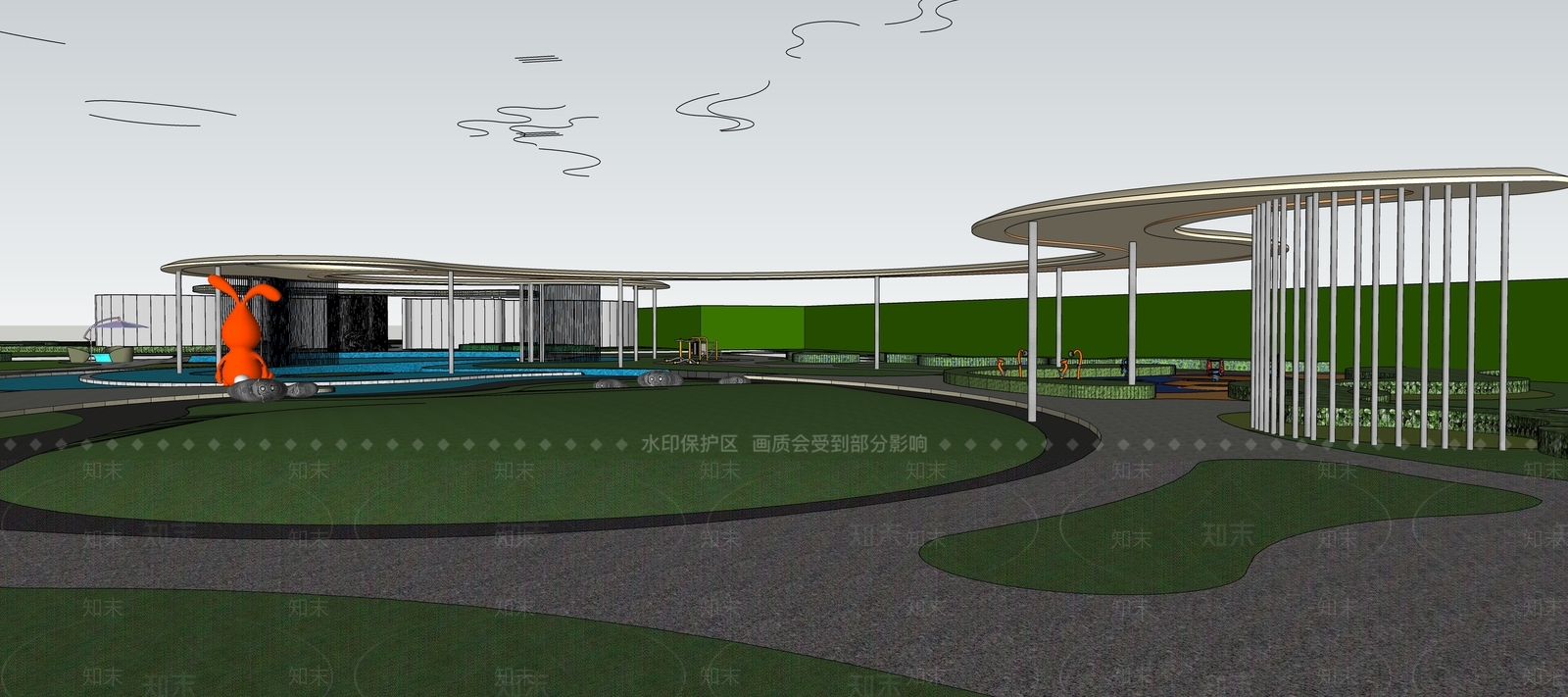 现代小区景观SU模型下载【ID:1164779009】