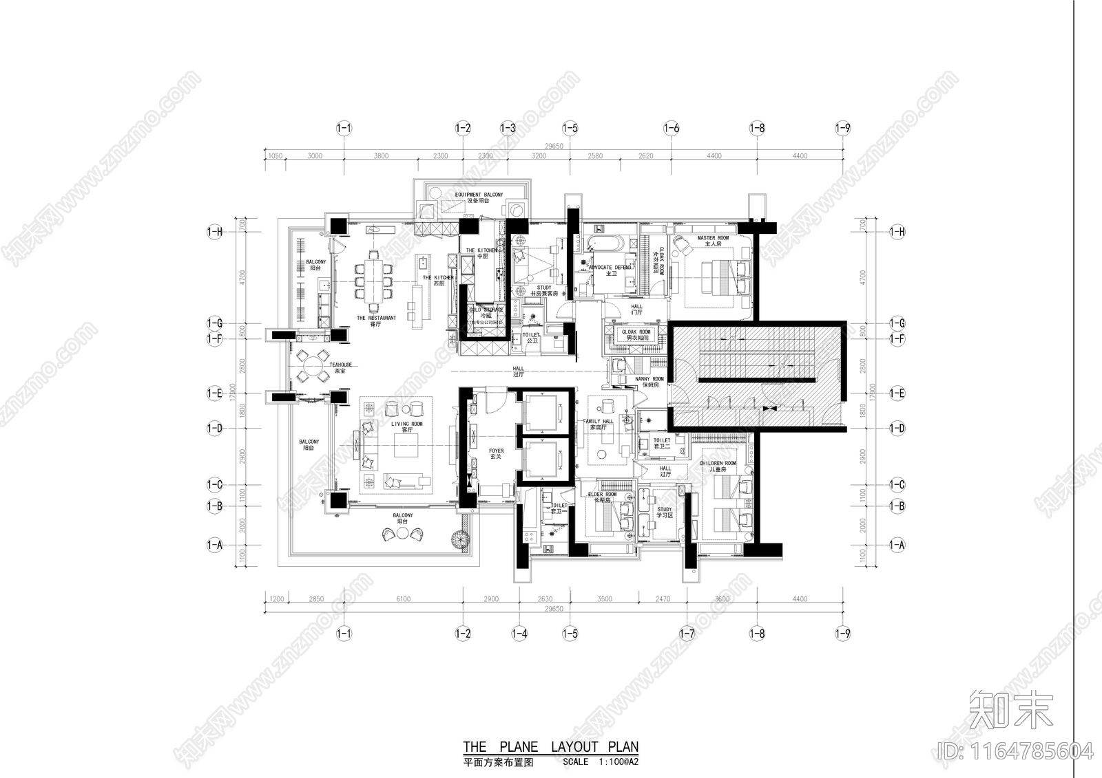 现代整体家装空间cad施工图下载【ID:1164785604】