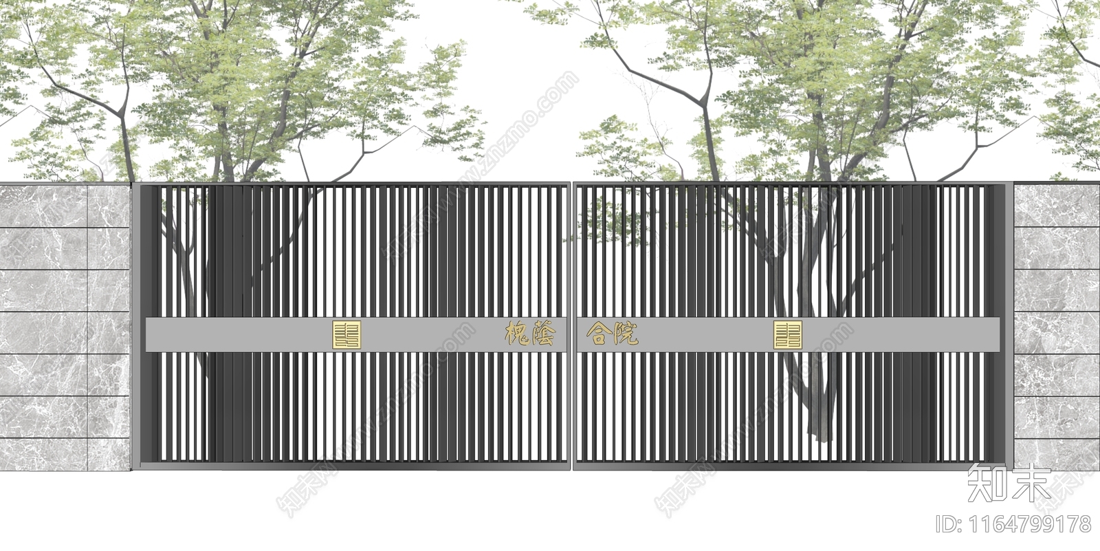 现代新中式别墅庭院SU模型下载【ID:1164799178】