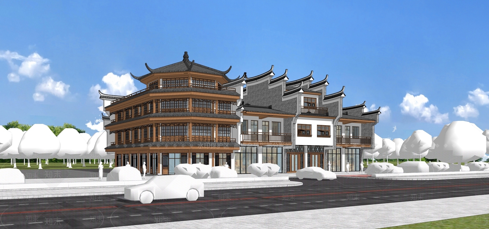 中式餐饮建筑SU模型下载【ID:1164805372】