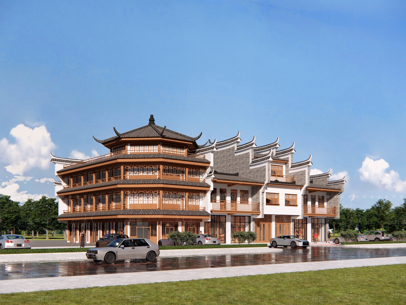 中式餐饮建筑SU模型下载【ID:1164805372】