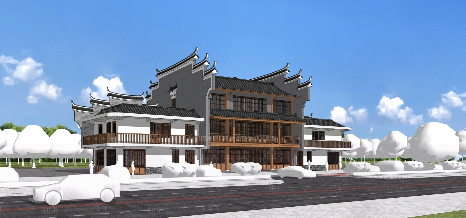 中式餐饮建筑SU模型下载【ID:1164805862】
