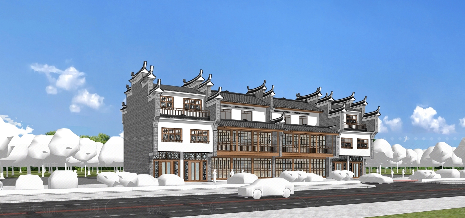 中式餐饮建筑SU模型下载【ID:1164806635】