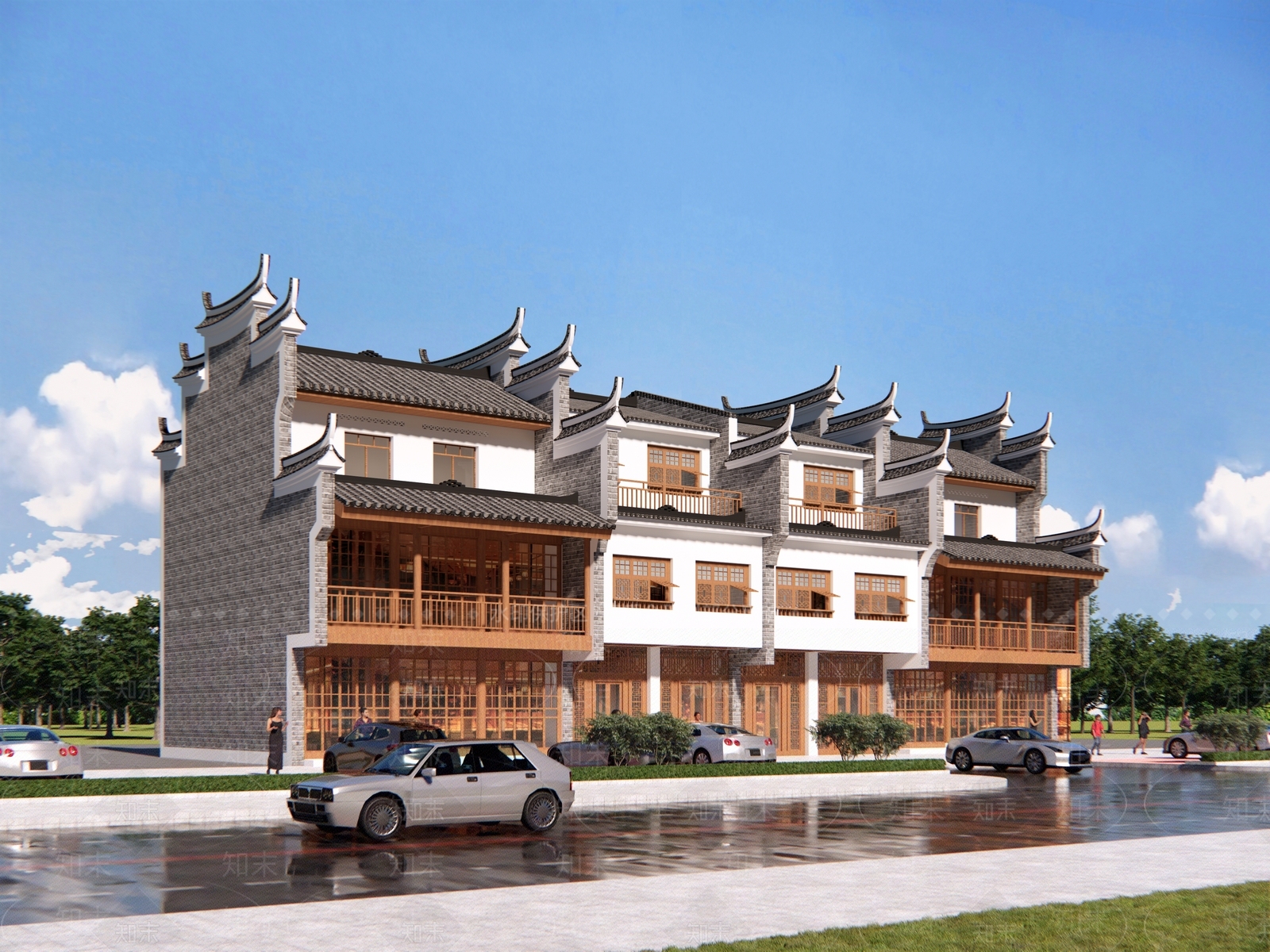 中式餐饮建筑SU模型下载【ID:1164806933】