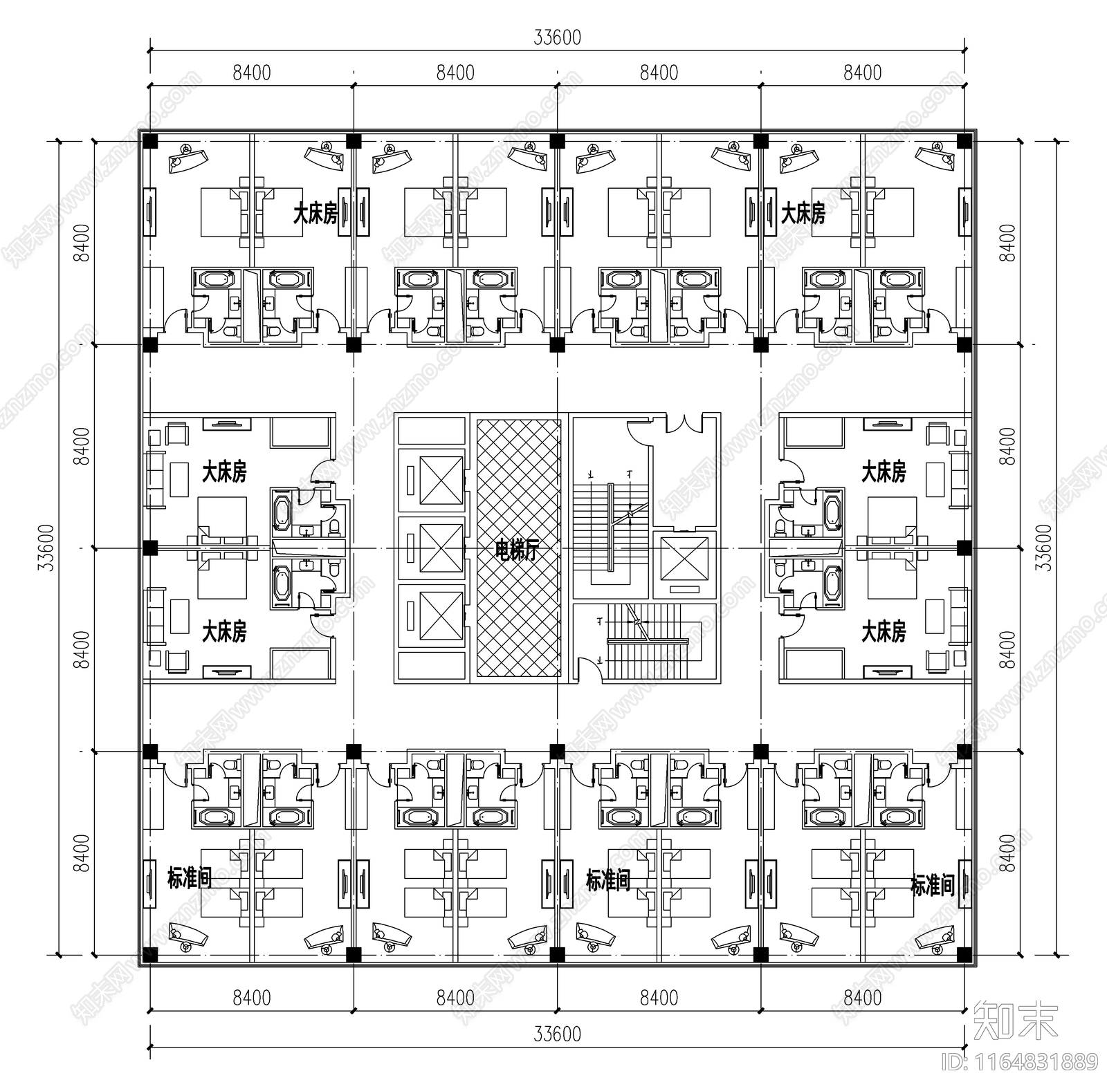 现代酒店建筑cad施工图下载【ID:1164831889】