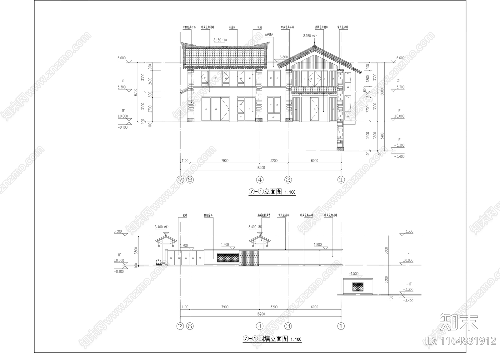 新中式别墅建筑cad施工图下载【ID:1164831912】