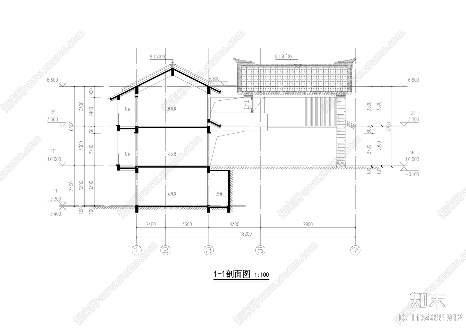 新中式别墅建筑cad施工图下载【ID:1164831912】