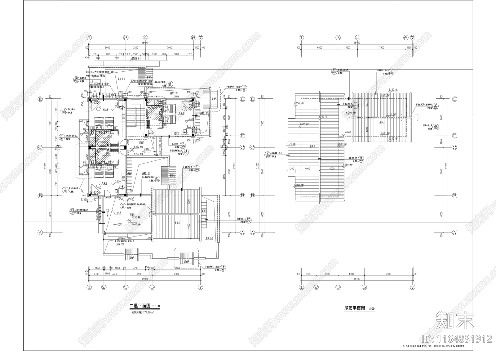 新中式别墅建筑cad施工图下载【ID:1164831912】