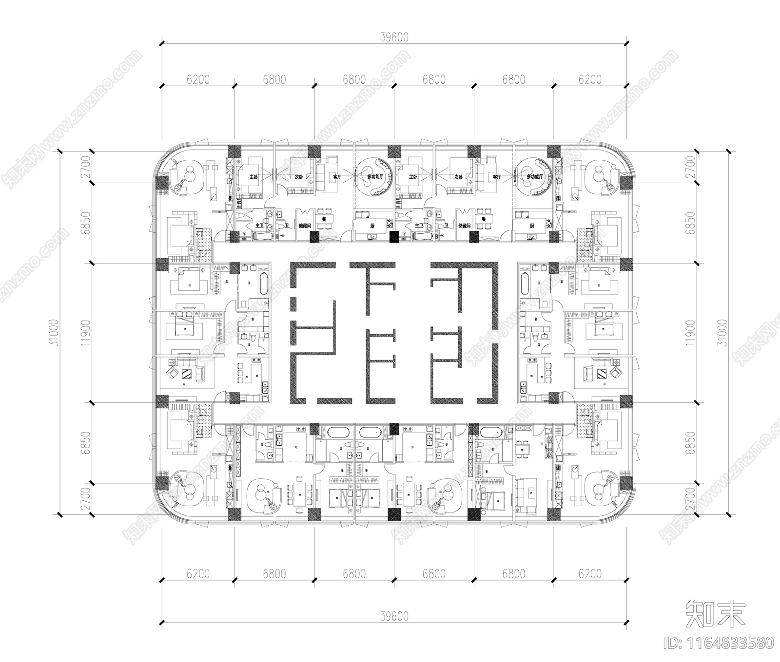 现代住宅楼建筑施工图下载【ID:1164833580】