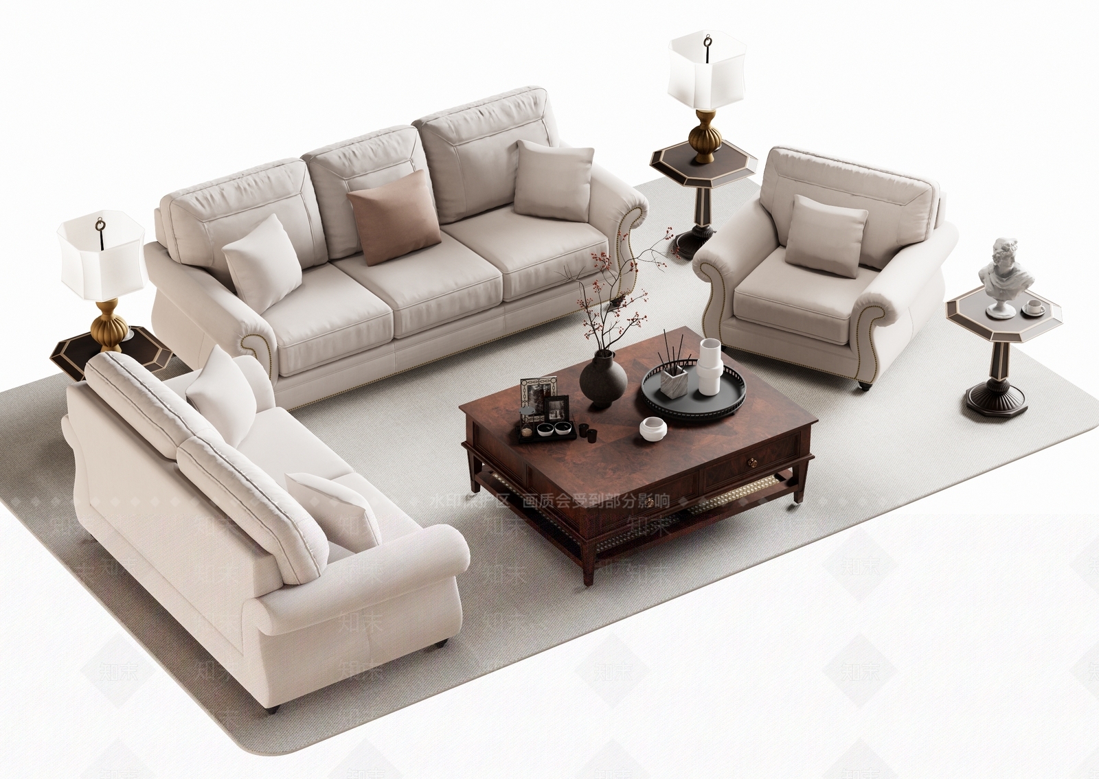 美式沙发组合3D模型下载【ID:1164833599】