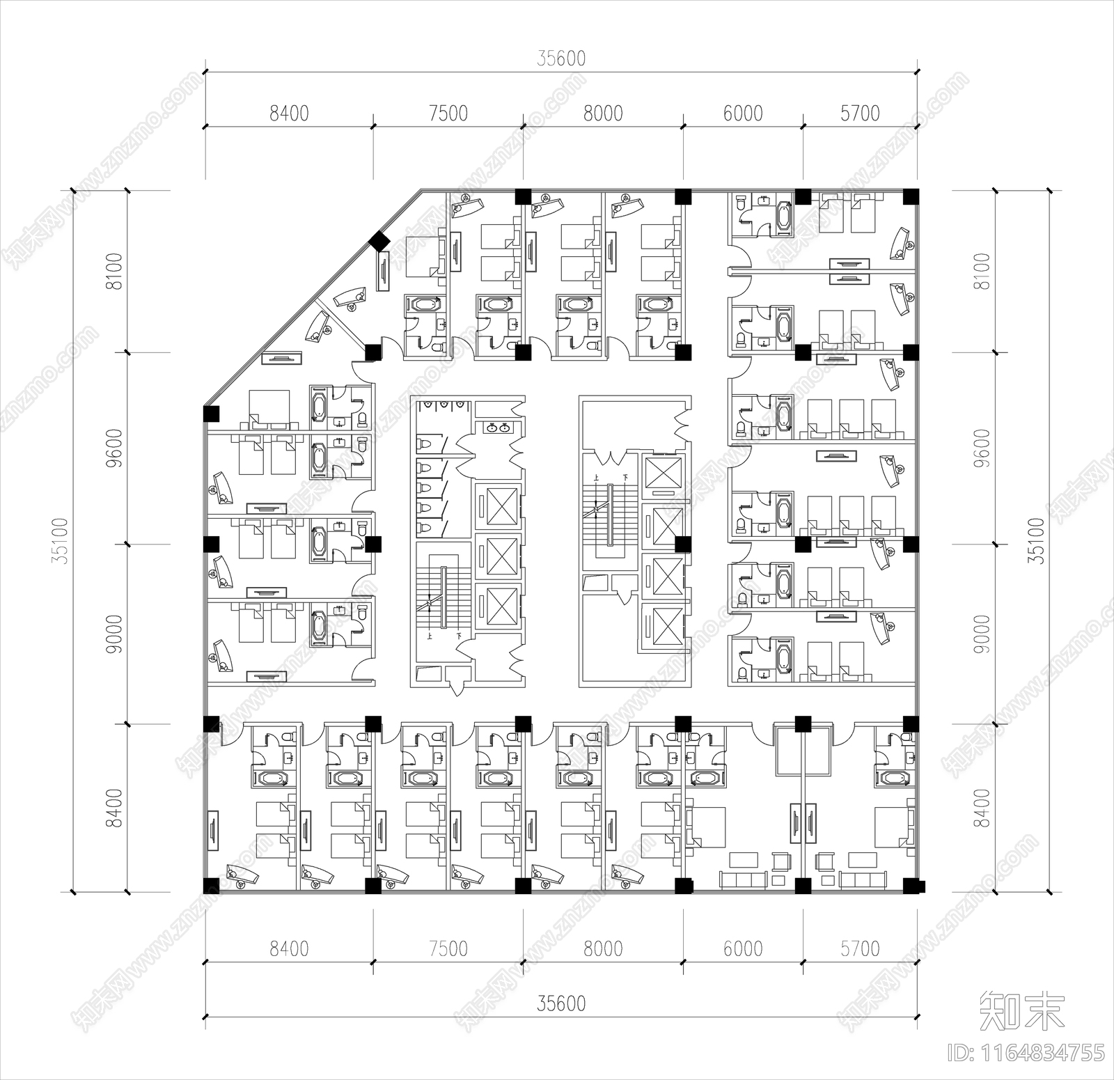 现代酒店建筑施工图下载【ID:1164834755】