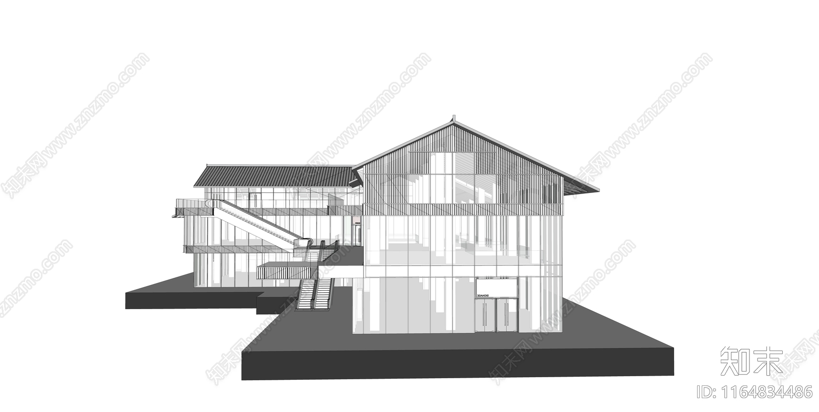 新中式商业街SU模型下载【ID:1164834486】