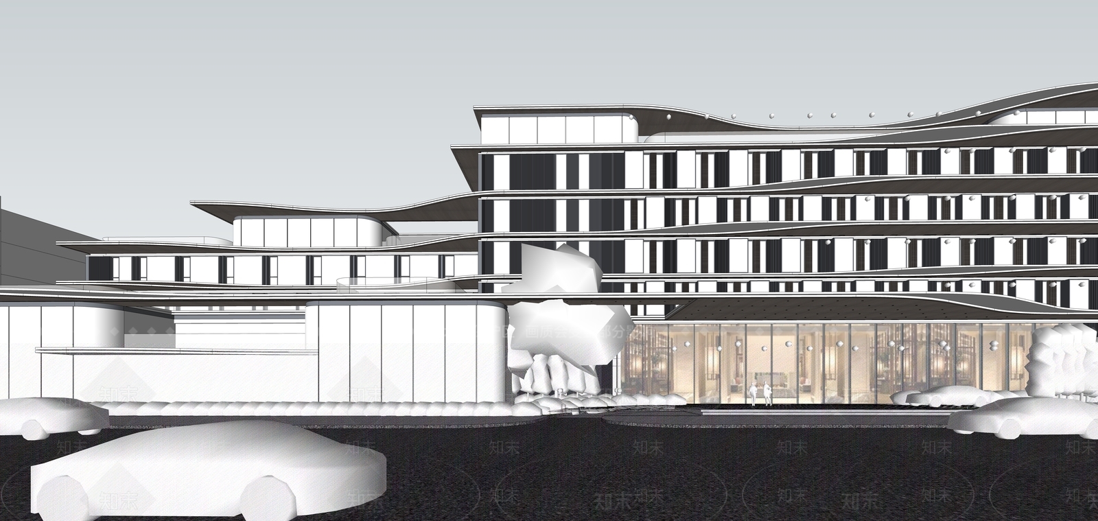 现代酒店建筑SU模型下载【ID:1164843333】
