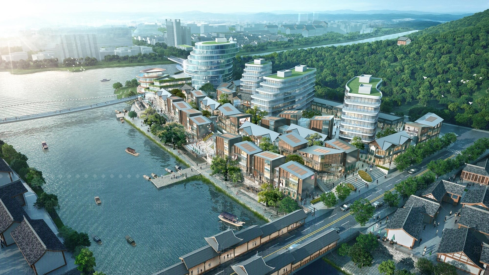 新中式现代商业街SU模型下载【ID:1164847629】