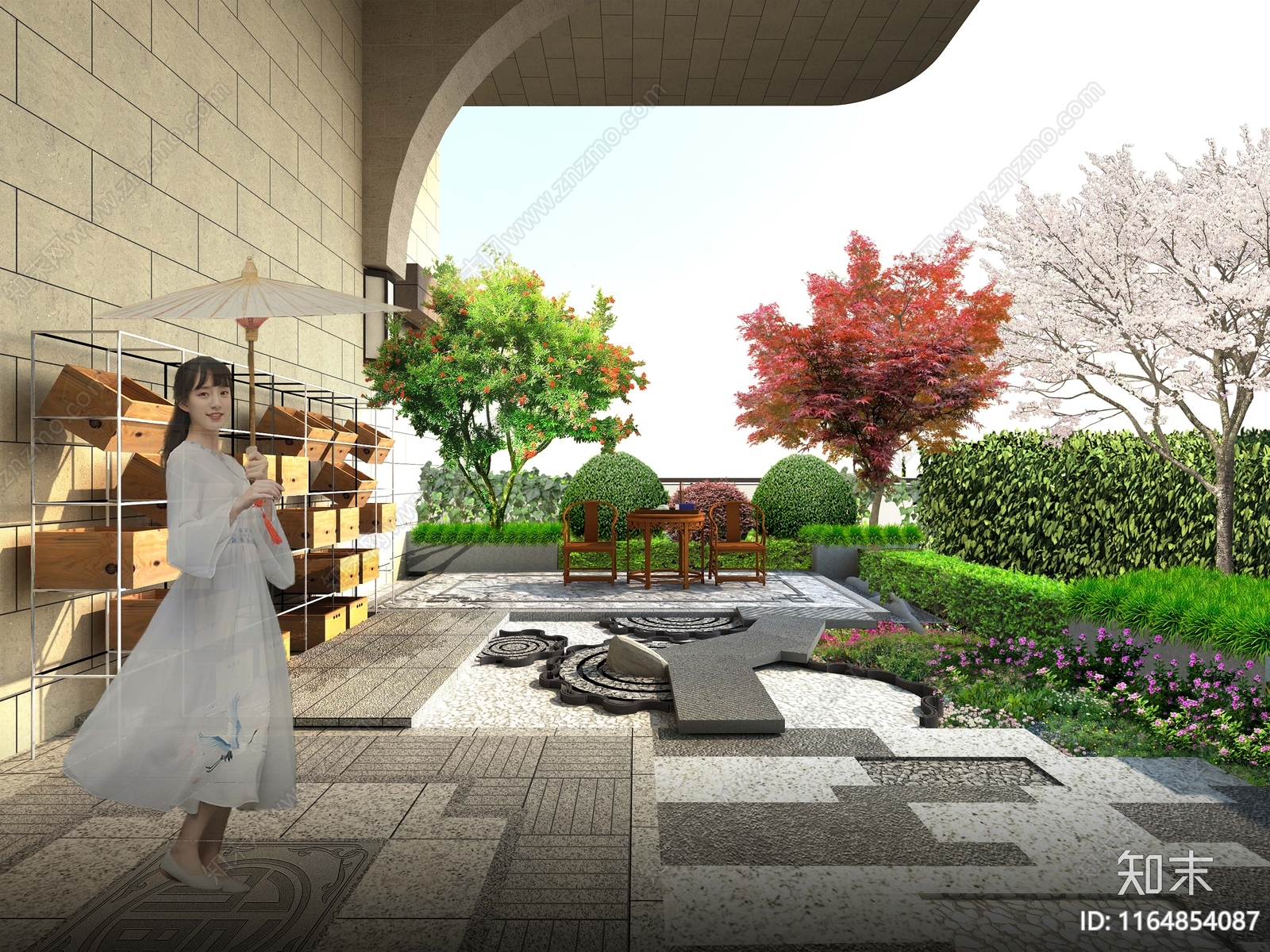 新中式屋顶花园SU模型下载【ID:1164854087】