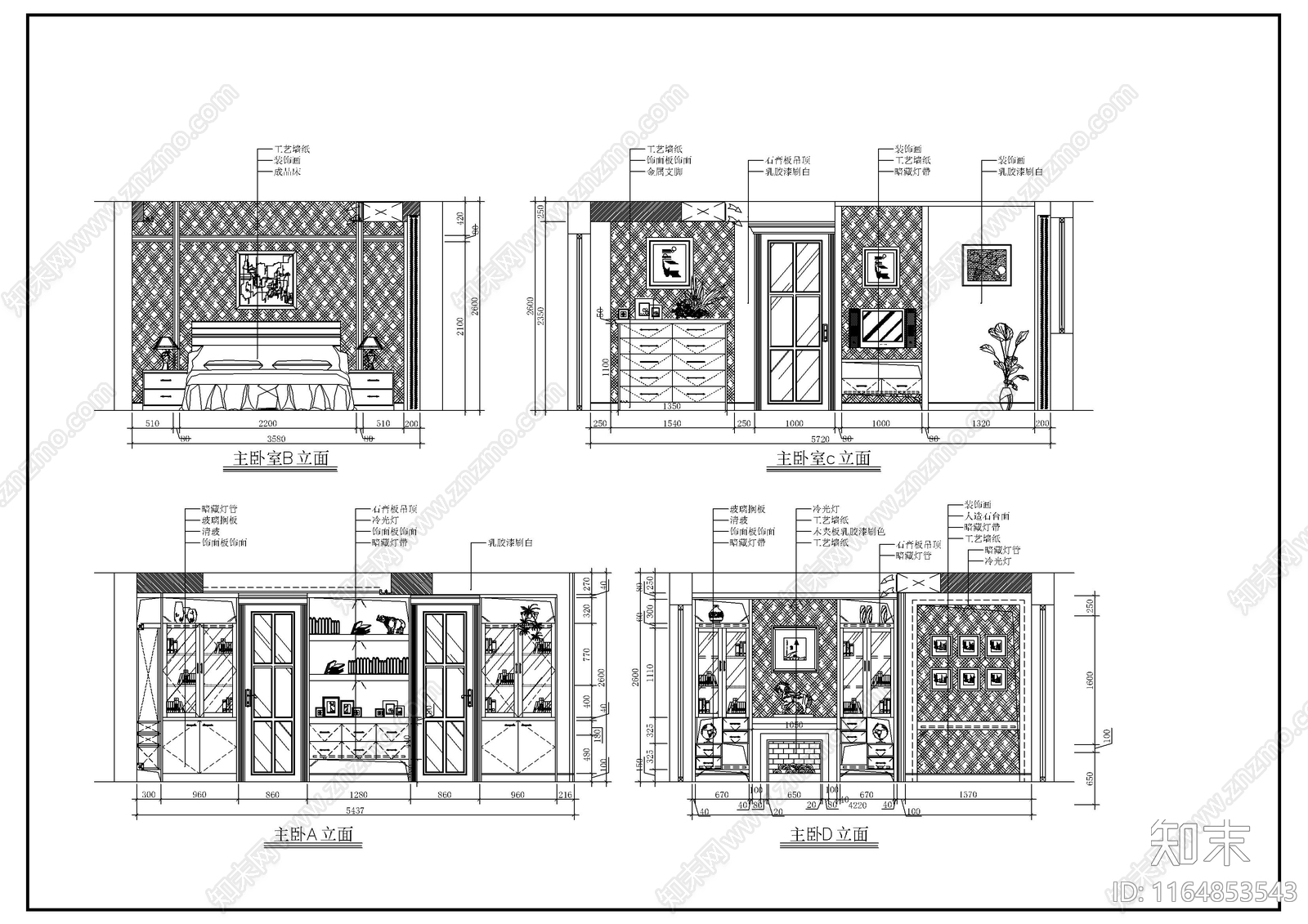 现代卧室cad施工图下载【ID:1164853543】