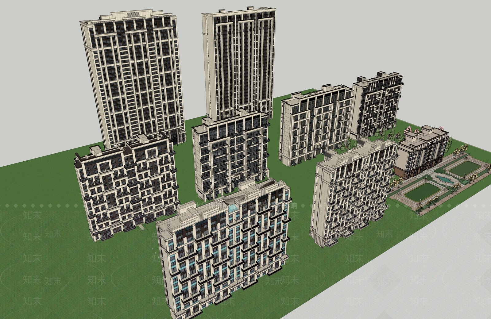 复古多层住宅SU模型下载【ID:1164857042】