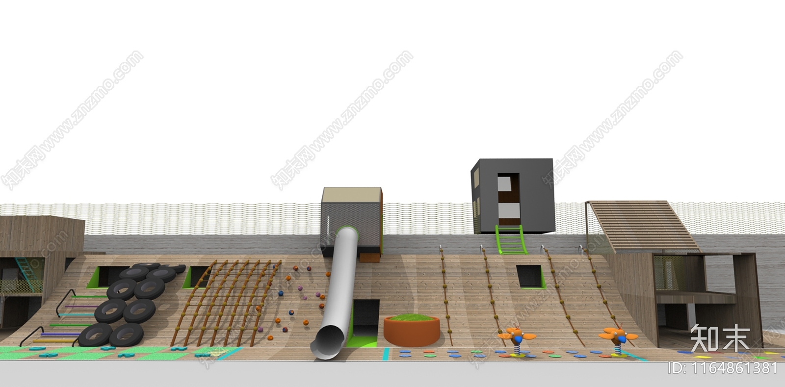 现代原木儿童游乐区SU模型下载【ID:1164861381】