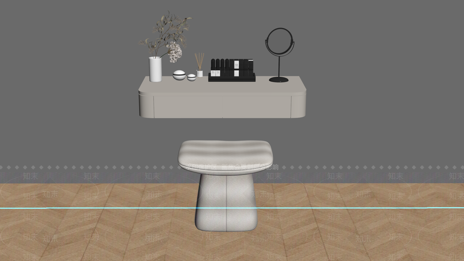 现代奶油梳妆台SU模型下载【ID:1164864838】