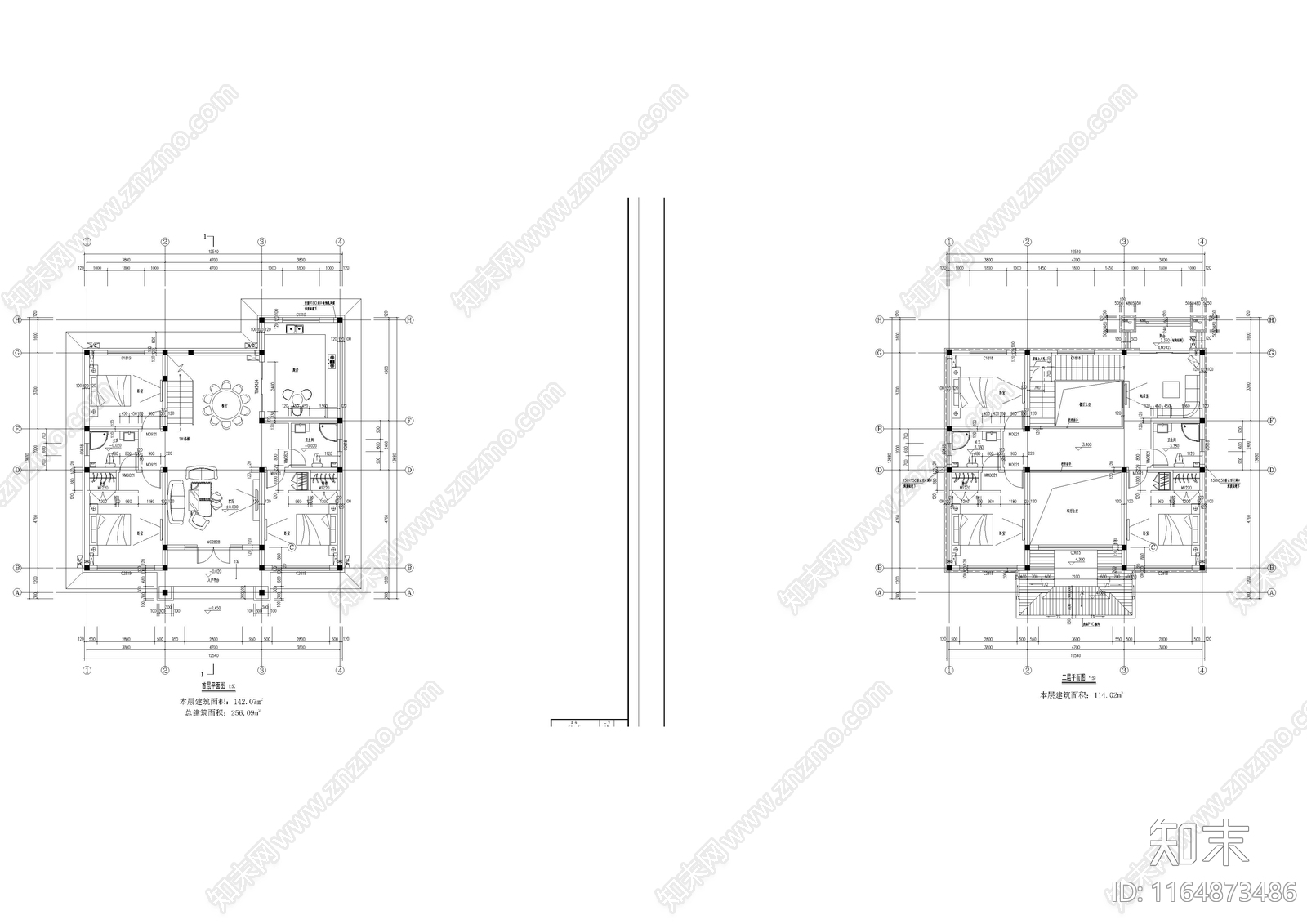 现代新中式别墅建筑cad施工图下载【ID:1164873486】